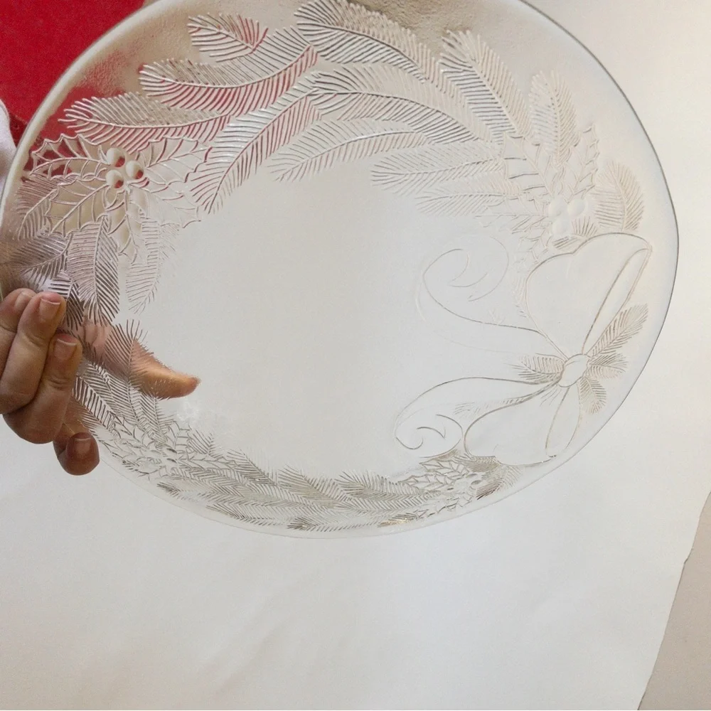Pilgrim Glass Clear Glass Decorative Plate with Bow Design Christmas Serving